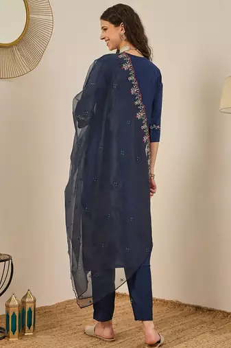 Blue women kurta pant dupatta set