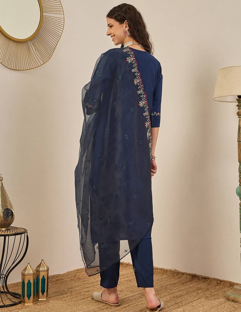 Blue women kurta pant dupatta set