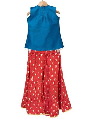 Blue & red embellished polyester top with sharara ethnic wear 2