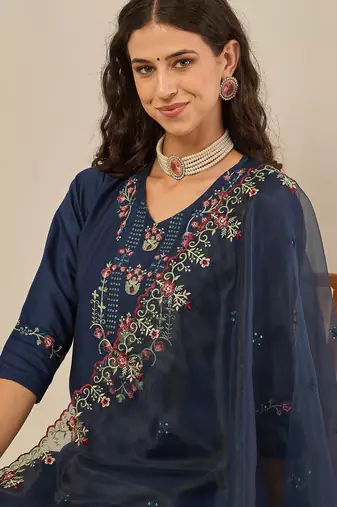 Blue women kurta pant dupatta set