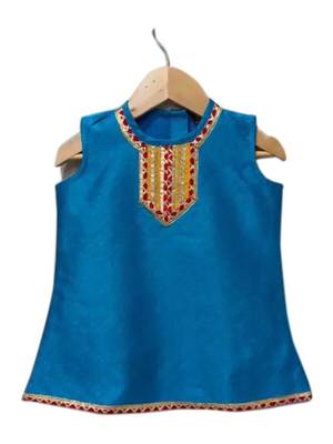 Blue & red embellished polyester top with sharara ethnic wear 3