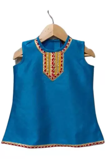 Blue & red embellished polyester top with sharara ethnic wear