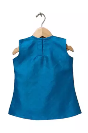 Blue & red embellished polyester top with sharara ethnic wear