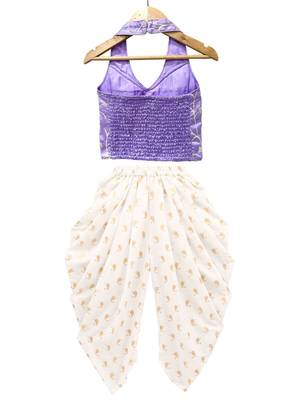 Lavender & offwhite embriodered polyester top with dhoti ethnic wear 2