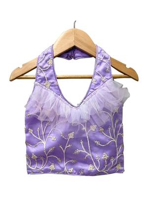 Lavender & offwhite embriodered polyester top with dhoti ethnic wear 3