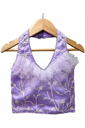 Lavender & offwhite embriodered polyester top with dhoti ethnic wear