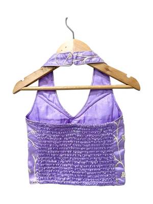 Lavender & offwhite embriodered polyester top with dhoti ethnic wear 4