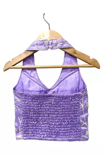Lavender & offwhite embriodered polyester top with dhoti ethnic wear