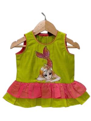 Limegreen & coral  placement print cotton top with dhoti ethnic wear 3