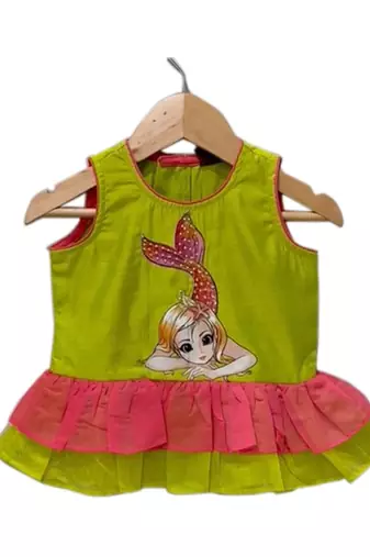 Limegreen & coral  placement print cotton top with dhoti ethnic wear