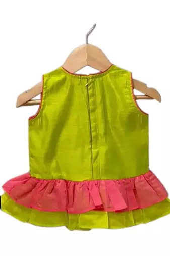 Limegreen & coral  placement print cotton top with dhoti ethnic wear