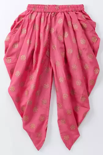 Limegreen & coral  placement print cotton top with dhoti ethnic wear