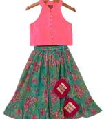 Coral  & seagreen solid chanderi  top with  lehenga ethnic wear