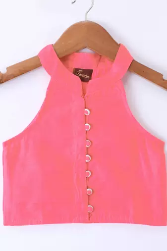 Coral  & seagreen solid chanderi  top with  lehenga ethnic wear