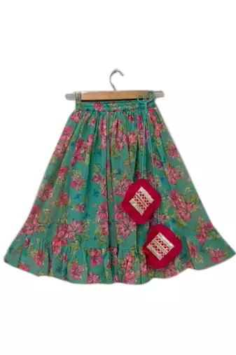Coral  & seagreen solid chanderi  top with  lehenga ethnic wear