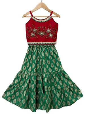 Red & green placement embroidered polyester top with  sharara ethnic wear 1