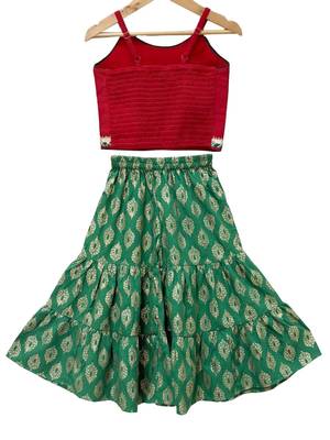 Red & green placement embroidered polyester top with  sharara ethnic wear 2
