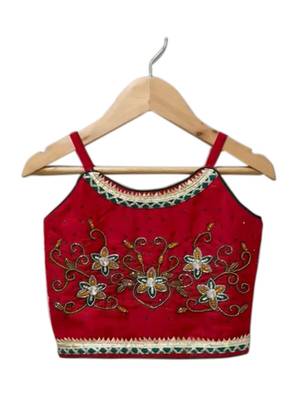 Red & green placement embroidered polyester top with  sharara ethnic wear 3