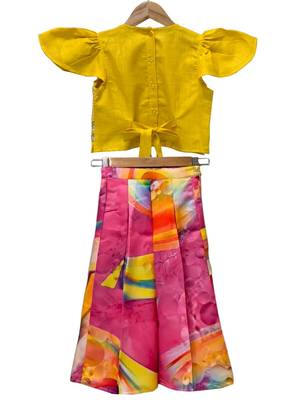 Yellow & multicolour embellished polyester  top with palazzo ethnic wear 2