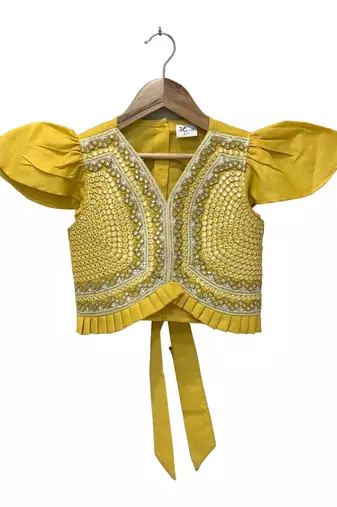 Yellow & multicolour embellished polyester  top with palazzo ethnic wear