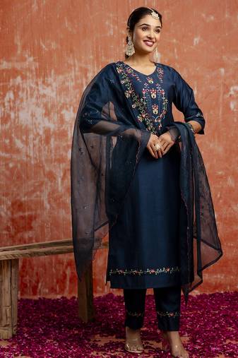 Blue women kurta pant dupatta set