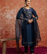 Blue women kurta pant dupatta set