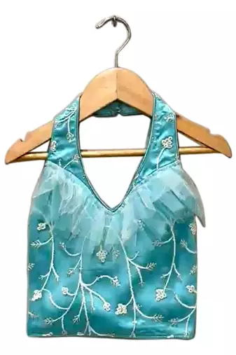 Firozi & offwhite embriodered polyester top with dhoti ethnic wear