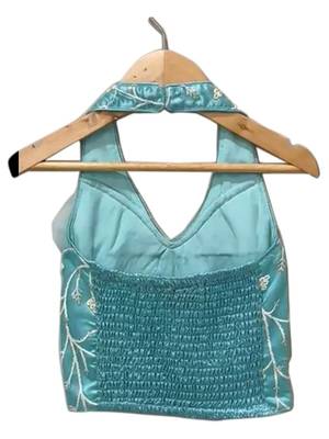 Firozi & offwhite embriodered polyester top with dhoti ethnic wear 4