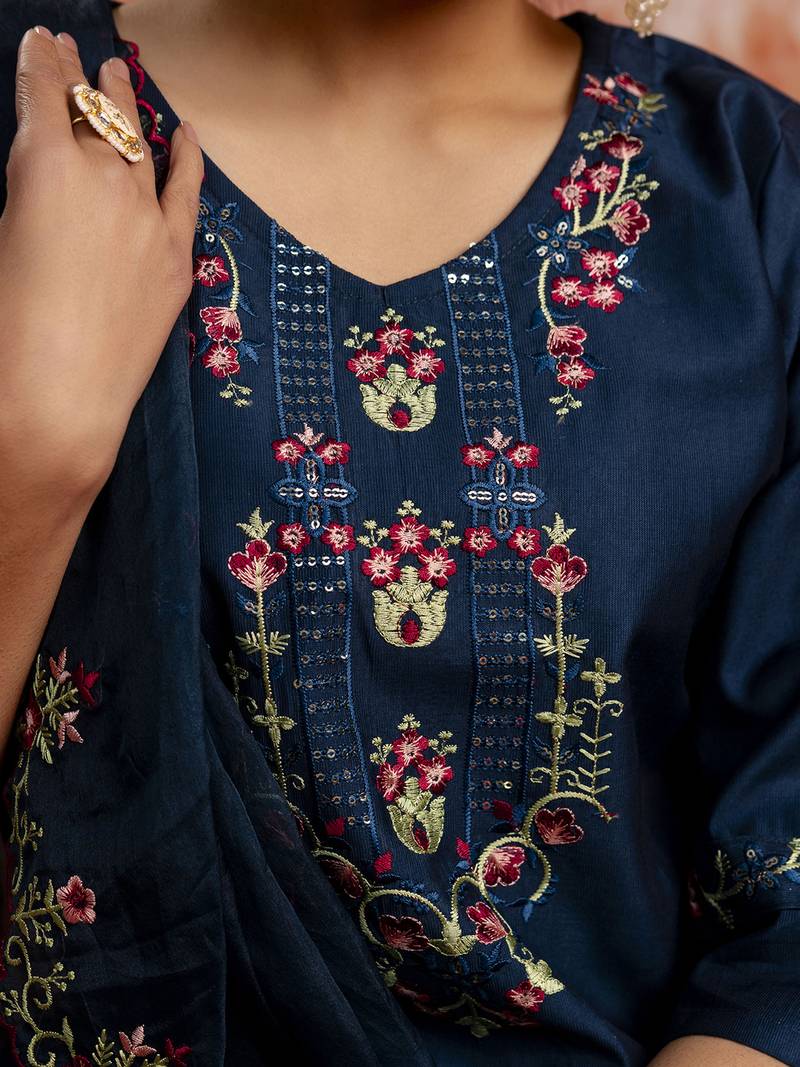 Blue women kurta pant dupatta set