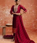 Maroon women kurta pant dupatta set