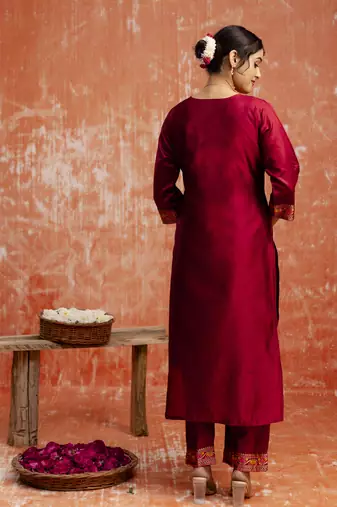 Maroon women kurta pant dupatta set