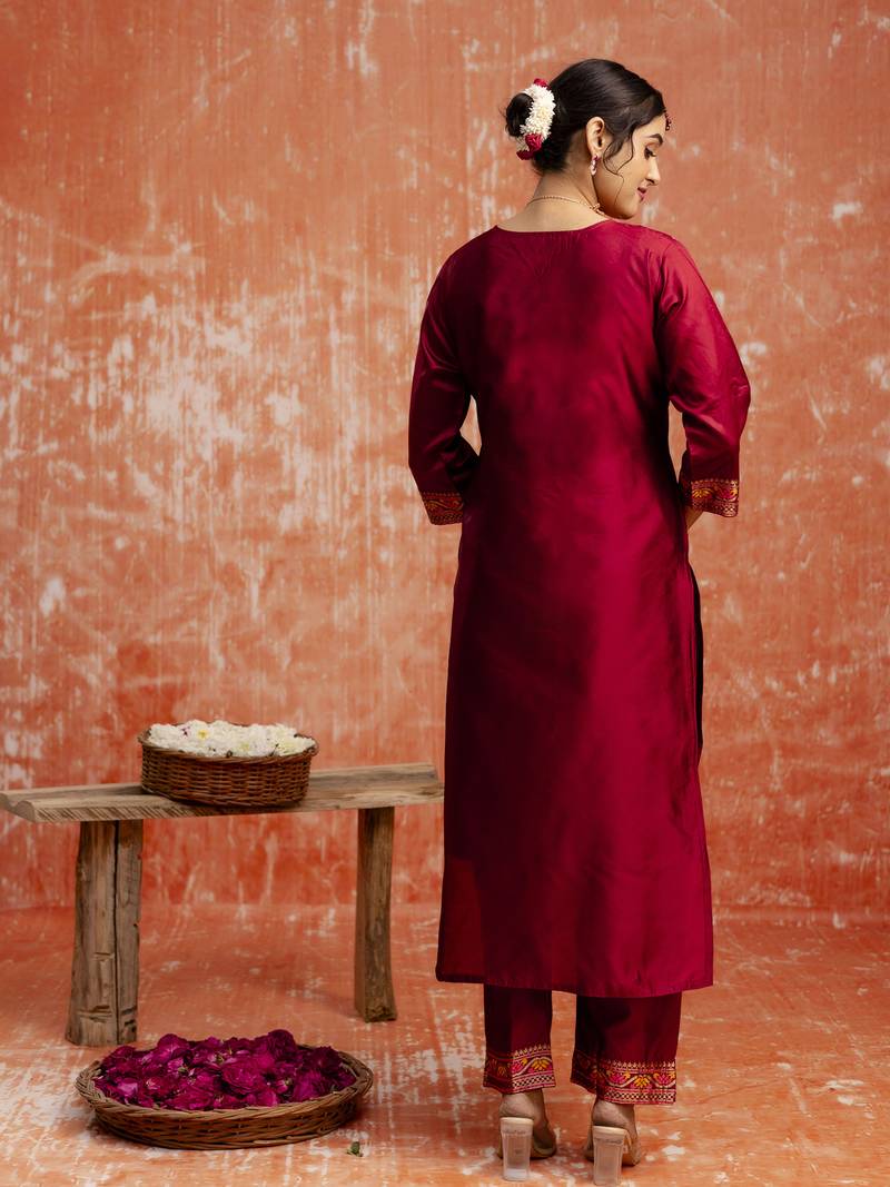 Maroon women kurta pant dupatta set