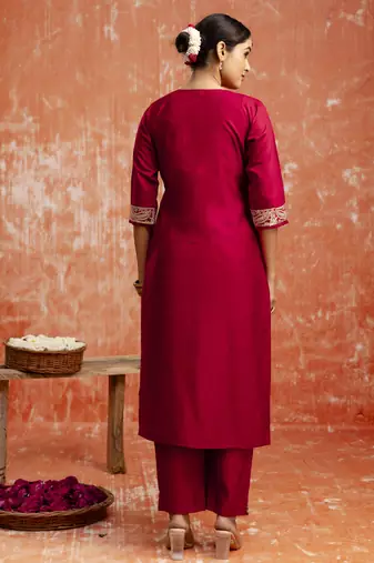 Maroon women kurta pant dupatta set