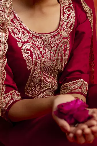Maroon women kurta pant dupatta set