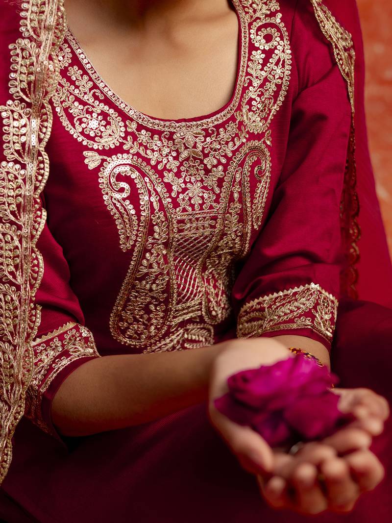 Maroon women kurta pant dupatta set