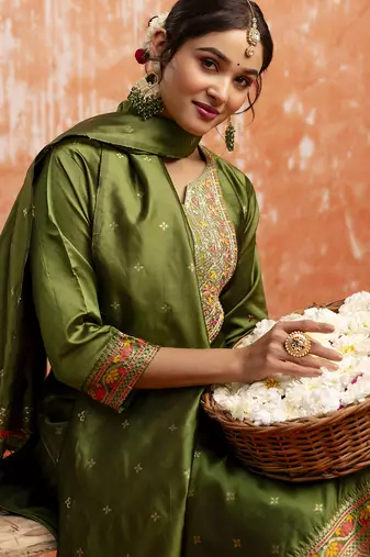 Green women kurta pant dupatta set