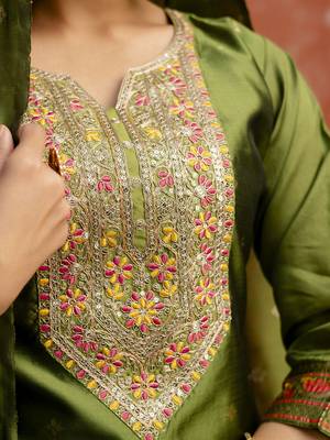 Green women kurta pant dupatta set 3
