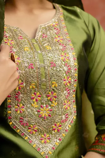 Green women kurta pant dupatta set
