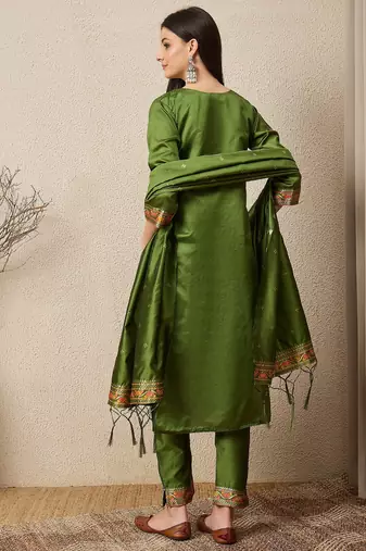 Green women kurta pant dupatta set