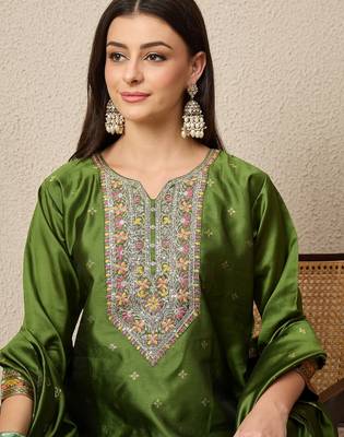 Green women kurta pant dupatta set 3