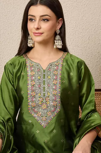 Green women kurta pant dupatta set