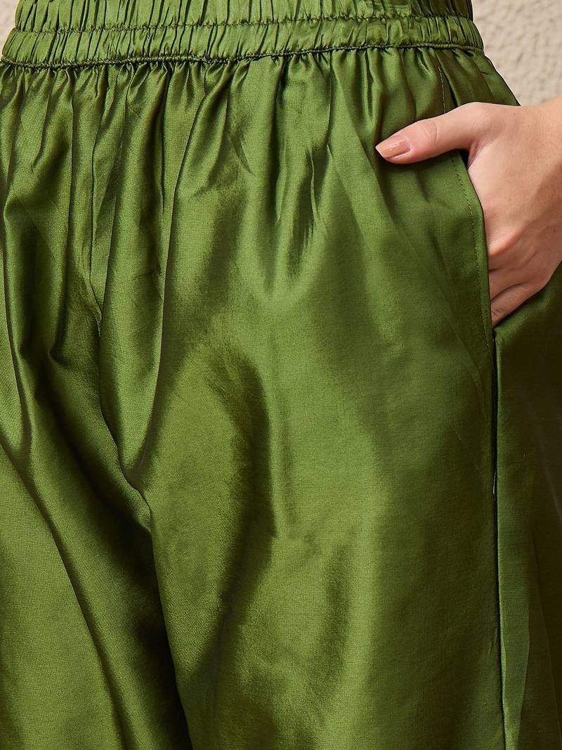 Green women kurta pant dupatta set