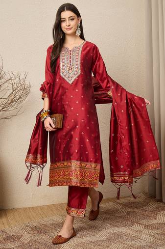 Maroon women kurta pant dupatta set