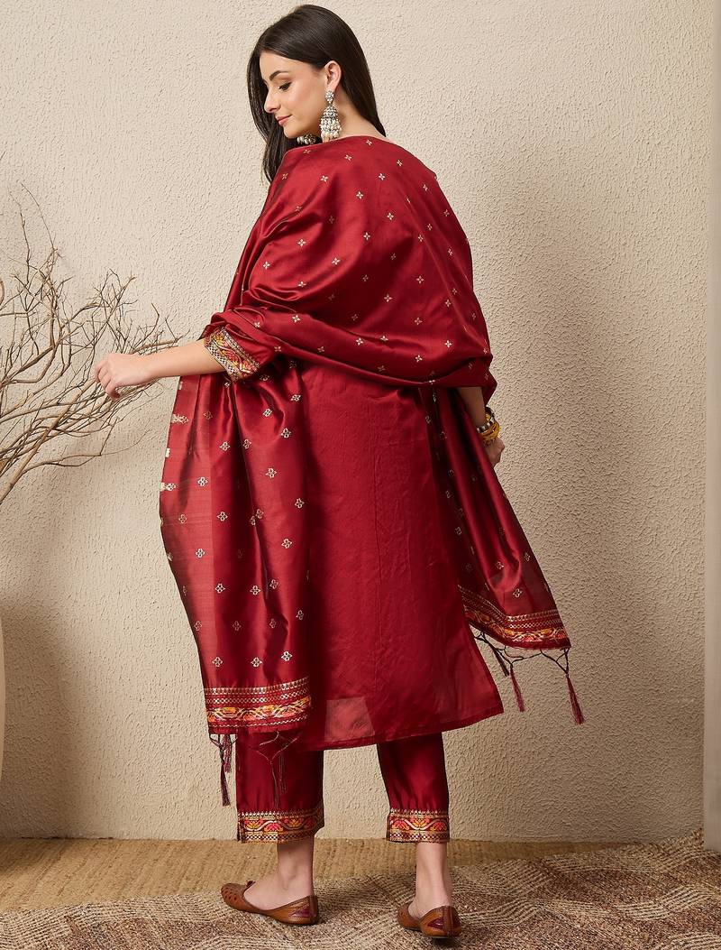 Maroon women kurta pant dupatta set