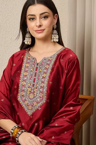 Maroon women kurta pant dupatta set