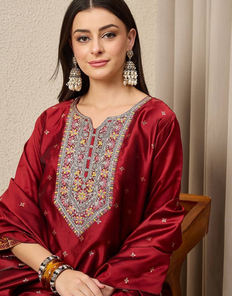 Maroon women kurta pant dupatta set