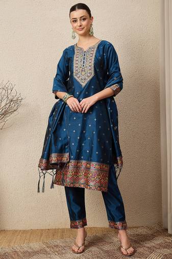 Blue women kurta pant dupatta set
