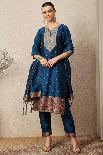 Blue women kurta pant dupatta set