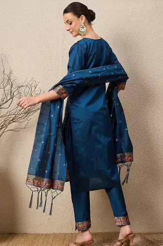 Blue women kurta pant dupatta set