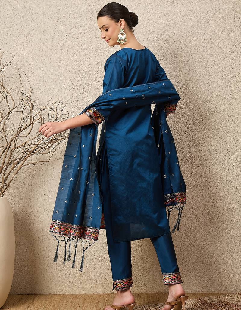 Blue women kurta pant dupatta set